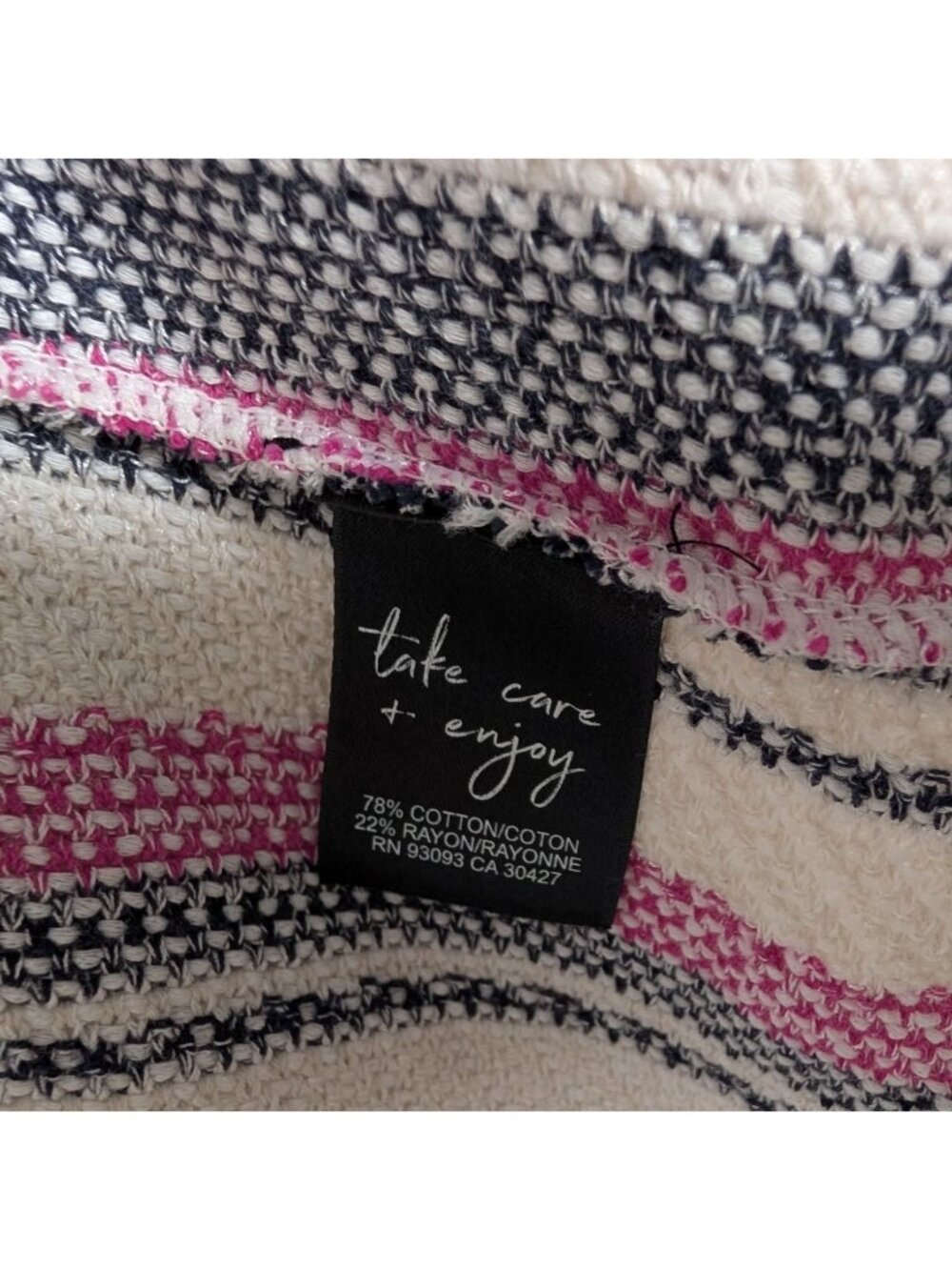 NIC+ZOE Voyage Textured Fringe Tweed Jacket Pink & Blue Striped Size L - Picture 5 of 14